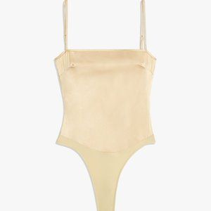 NWT Danielle Bernstein WeWoreWhat Strappy Bodysuit Stretch Beige Taupe S Small